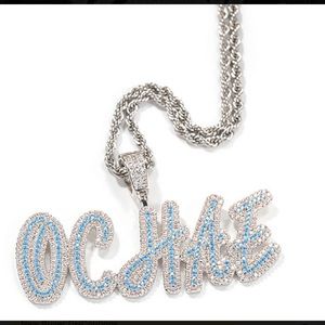 Custom Name A-Z Blue Double layer stones cursive.